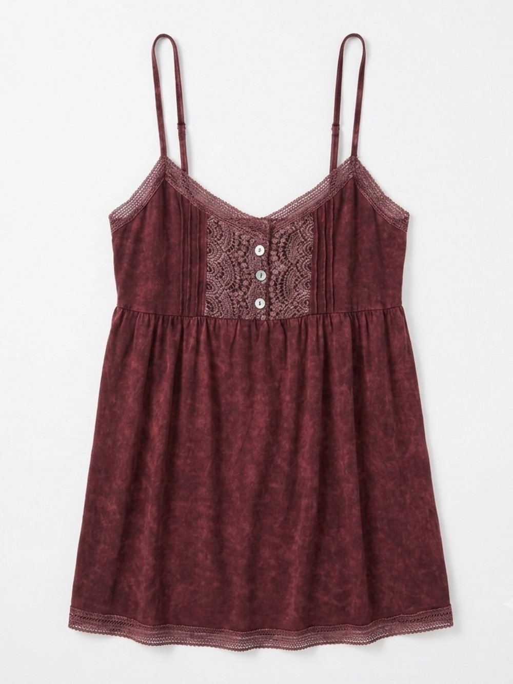 Spirit Hwy Burgundy Acid Wash Lace Trim Cami Top M Crochet Boho Peasant Tank